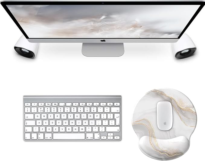 Mouse Pad with Wrist Rest, Comfortable Computer Mousepad with Gel Wrist Support Smooth Surface and Non-Slip PU Base for Pain Relief, Laptop, Office & Home (White Marble)