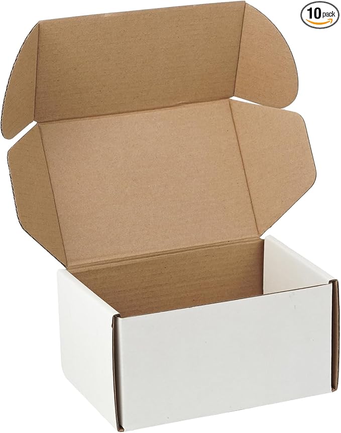10 Pack 6"x4"x3" inch Small Shipping Boxes White Corrugated Cardboard Box for Small Business, Mailer, Shipping, and Packing