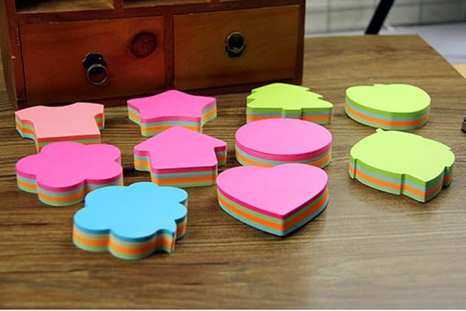 Funny live 6 Pads Creative Sticky Notes 3x3 Self-Stick Notes for Home, Office,100 Sheets/Pad, 'Butterflie', 'Clothe', 'Heart', 'Leaves', 'Apple', 'Strawberry', 'Bear', 'Plum Flower',etc. Shapes Random
