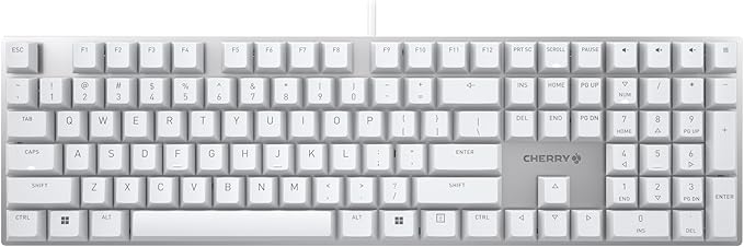 Cherry KC 200 MX, Wired Mechanical Office Keyboard, Modern Design with Elegant Aluminum Surface, USB-A Connection, MX2A Brown Switches, White/Silver