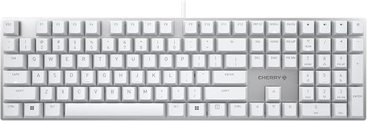 Cherry KC 200 MX, Wired Mechanical Office Keyboard, Modern Design with Elegant Aluminum Surface, USB-A Connection, MX2A Brown Switches, White/Silver