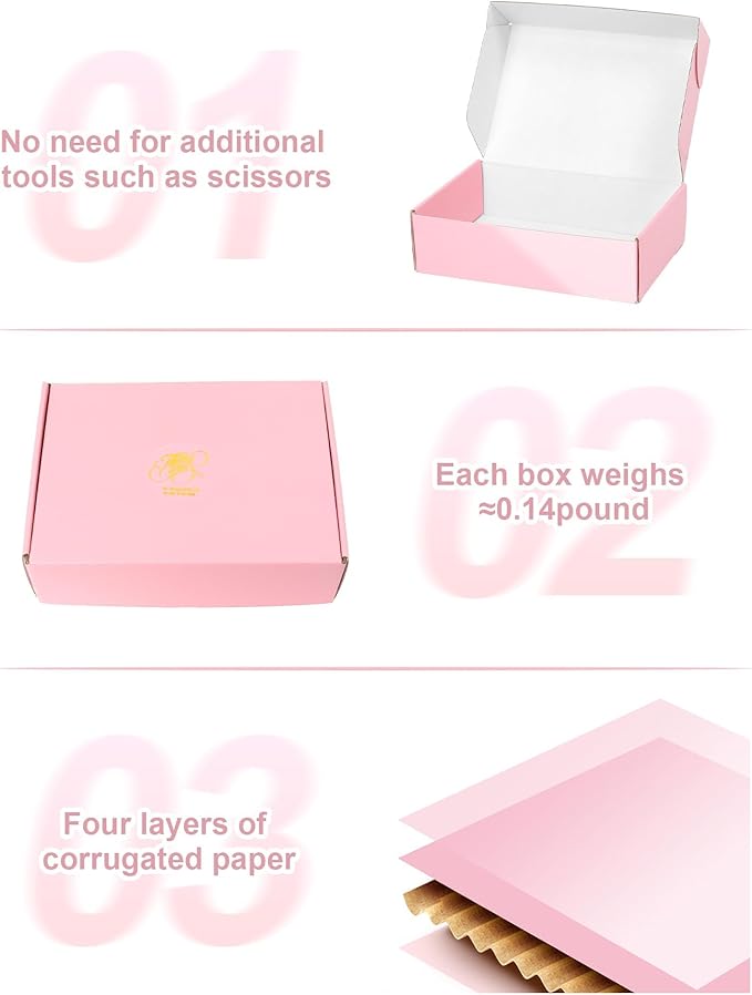 7x5x2 Inch Pink Shipping Boxes for Small Business, 50 Pack Small Corrugated Cardboard Boxes, Cute Mailer Packaging Boxes for Gift