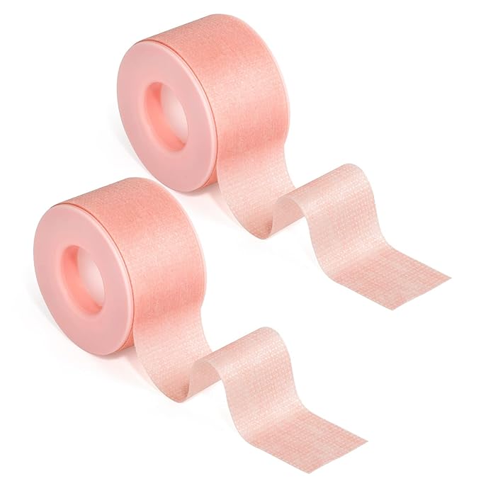 G2PLUS Eyelash Tape, 2 Rolls Silicone Gel Makeup Tapes, 1" x 8 Yards Pink Lash Tape, Micropore Eyelash Extension Tapes for Lift and Makeup