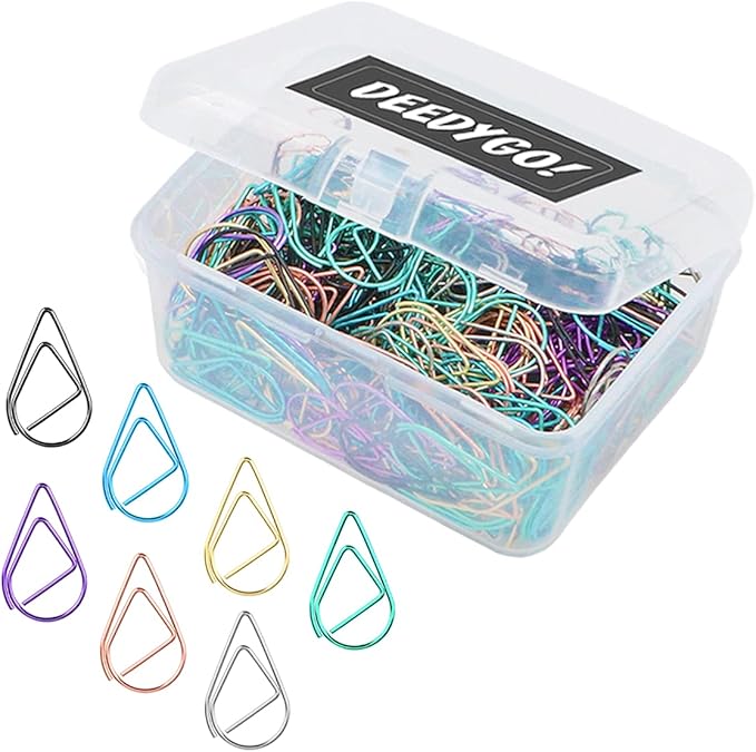 DEEDYGO 250 Pieces Multicolor Paper Clips Cute Drop-Shaped Stainless Steel Teardrop Paper Clips for Office School Supplies Wedding Scrapbooking Crafts Bookmarks Women Planners (1 inch)