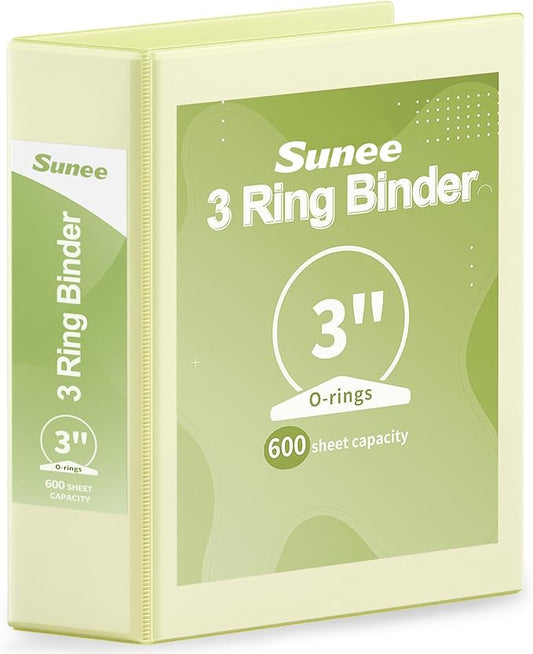 SUNEE 3 Ring Binder 3 Inch 1 Pack, Clear View Binder Three Ring PVC-Free (Fit 8.5x11 Inches) for School or Office Supplies, Light Yellow