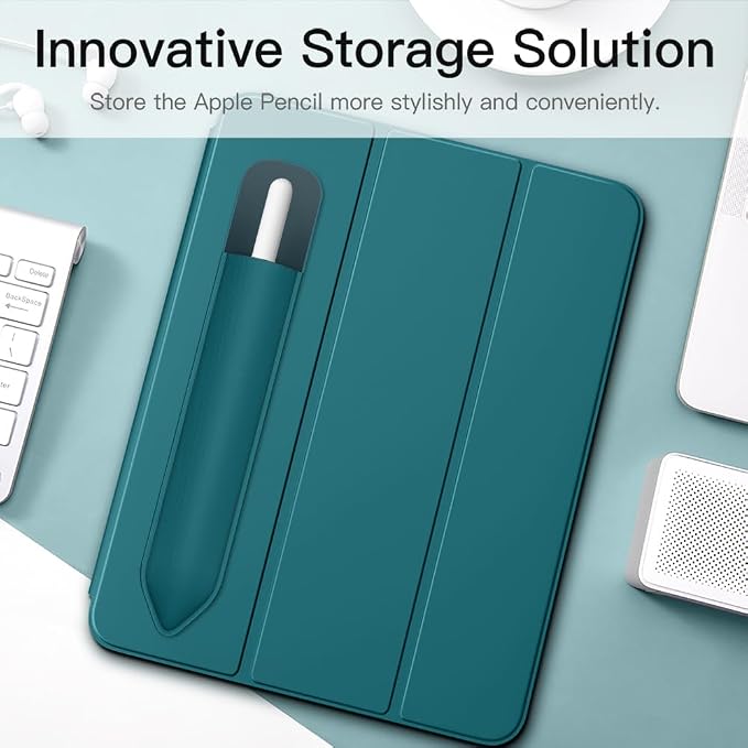 MoKo Adhesive Pencil Case Holder Sticker for Apple Pencil, Midnight Green | Elastic Pencil Pocket Pouch, Adhesive Sleeve, Attached to iPad Case, For Pro/USB-C/1st/2nd Gen and Similarly Stylus Pens