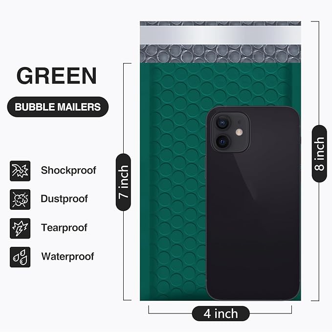 UCGOU Bubble Mailers 4x8 Inch Green 100 Pack Poly Padded Envelopes Small Business Mailing Packages Opaque Self Seal Boutique Shipping Bags Bubble Mailer