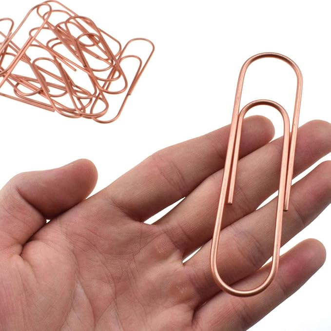 HAHIYO Paperclips 4 inch (100mm) Extra Large Paper Clips Sturdy Bright Rose Gold Vinyl Coated Prevent Scratching Tearing The Pages for Bookmark Organize Home Office School 14 Pack