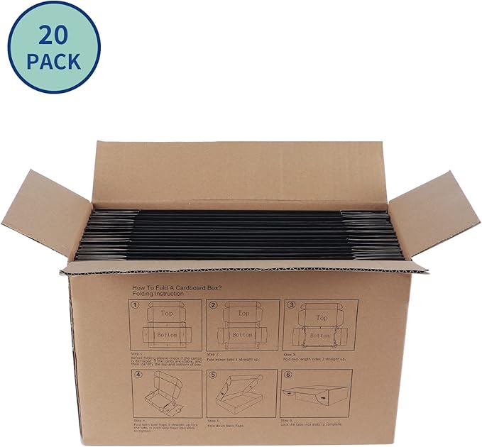 Rempry 8x8x4 Black Shipping Boxes for Small Business Pack of 20, Cardboard Corrugated Mailer Boxes Gift Boxes for Shipping Packaging