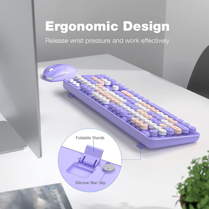 KNOWSQT Wireless Keyboard and Mouse Combo Purple - 2.4G Colorful Typewriter Less Noise Full-Size Keyboards - USB Receiver Plug and Play, for Computer, PC, Laptop, Desktop, Windows, Mac