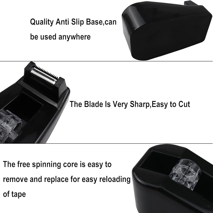 1Pcs Desktop Tape Dispenser,Adhesive Roll Holder with Weighted Nonskid Base,Office Tape Dispensers for School, Office and Home (Black)