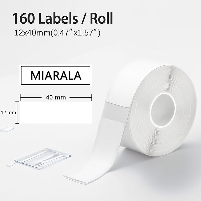White D30 Label Tape 12mm×40mm(0.47"x1.57"), D30 Label Maker Tape Self-Adhesive Label Tape for D30 Printer, 3 Rolls