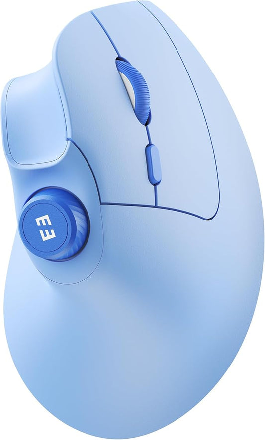 seenda Ergonomic Mouse Wireless, MOU-302 Bluetooth Vertical Mouse Rechargeable, Optical Mice with 1000/1600/2400 DPI, Volume Knob, 3 Multi-Device Connectivity for Computer/PC/Laptop/Mac, Blue