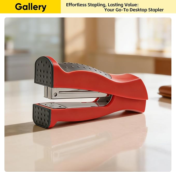 Stand-Up Stapler with 1000 Standard 1/4" Staples, Handheld Ergonomic Soft Grip 2-in-1 Vertical & Flat-Use Desktop Full Strip Stapler for Office, Home, School, Business, Classroom Supplies – Red