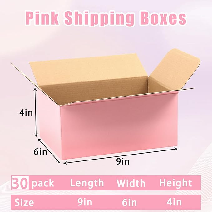 9x6x4 Pink Shipping Boxes, 30 Pack Mailing Boxes for Small Business, Corrugated Cardboard Boxes for Shipping, Packaging