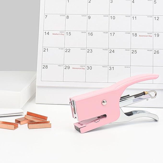 Pink Plier Stapler & 1000 No.10 Rose Gold Staples | 15 Sheet Capacity Staples for Office School Home Desk Accessories Supplies