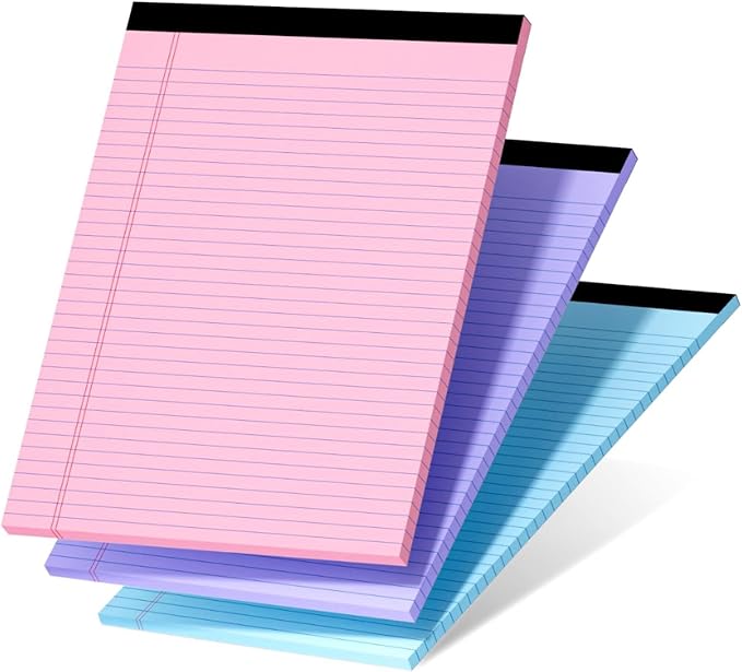 3 Pcs Legal Pads 8.5 x 11 Colored Note Pads 8.5 x 11 Notepad Total 75 Sheets, Micro Perforated Writing Pads Lined Paper College Ruled Pad of Paper Notebook To-Do List for School & Office Supplies