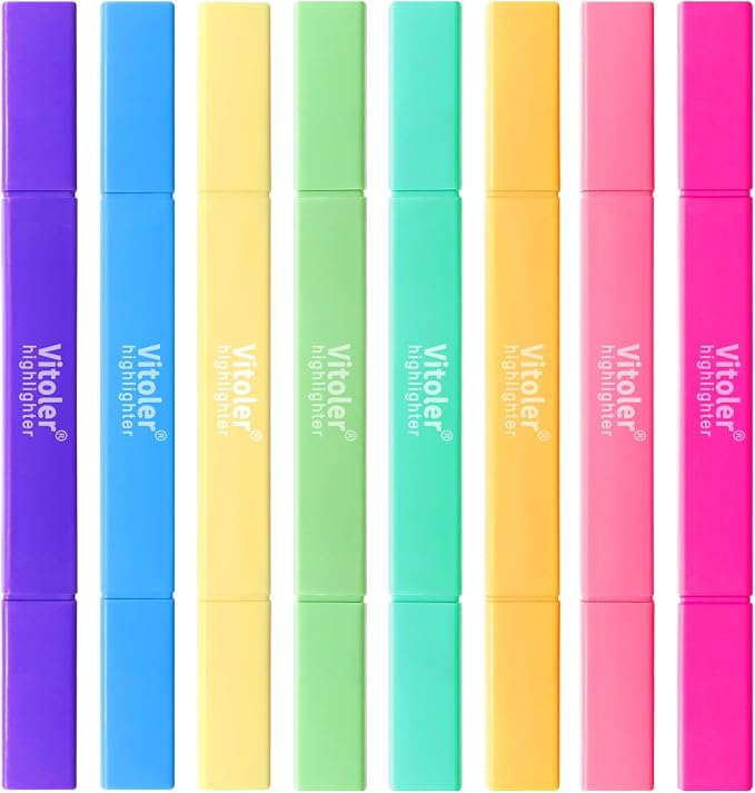 Vitoler Highlighters Assorted Colors, 8 Pack Dual Tip Pastel Highlighters | For teachers, For nurses, For women, For bibles, For markers, Aesthetic, For journaling, For office, For School Supplies