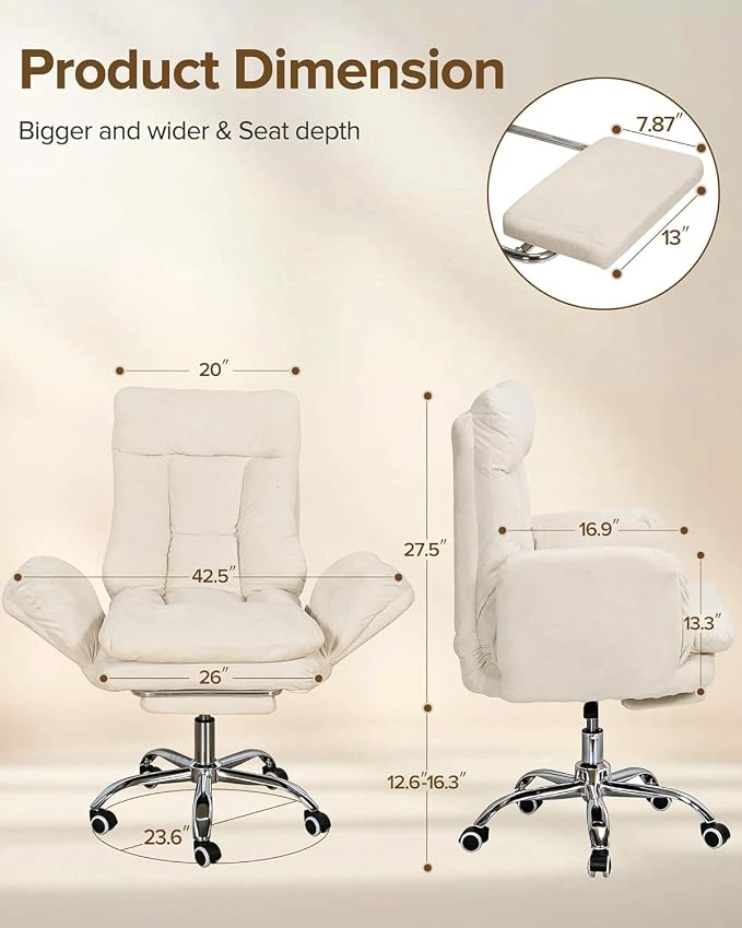 Multifunctional Big and Tall Office Chair with Flip-Up Armrests & Footrest | 180° Reclining Comfy Computer Gaming Chair for Pets & Cross-Leg Sitting, Ergonomic Desk Chair for Work, Gaming & Nap, White