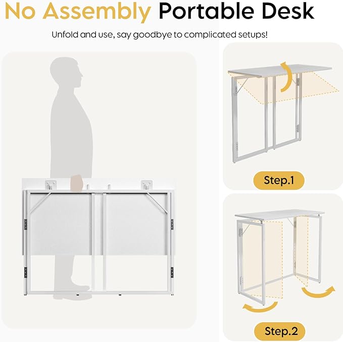 Folding Desk - 31.5" Wood Top Foldable Desk for Small Spaces | No Assembly Required Compact Desk for Home Office, Writing, and Study