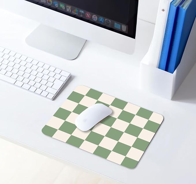 Square Green Mouse Pad Small, Checkered Computer Mouse Pads, Non-Slip Rubber Base Geometric Mousepad, Mouse Mat Home Office Decor Gifts, Coworker Gift