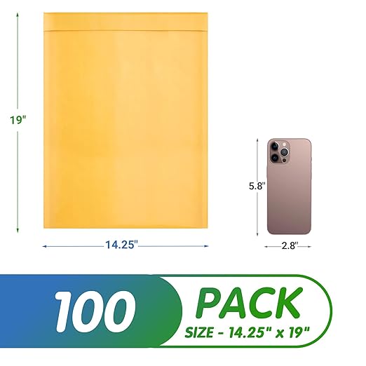 Kraft Bubble Mailers 14.25 x 19 Inch Yellow, Padded Envelopes Self Seal, Pack of 100, Bubble Lined Kraft Paper Mailing Envelopes for Shipping