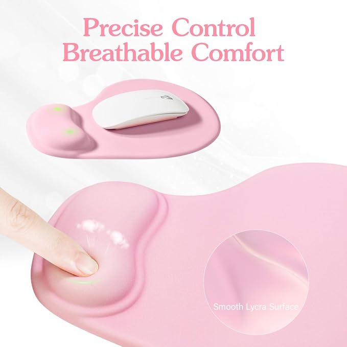 Office Mousepad with Wrist Support,9 * 7.5inch,Pink | Premium-Textured Design,Non-Slip Rubber Base,Ergonomic Gaming Desktop Mouse Pad Wrist Rest Design,for Laptop, Office & Home