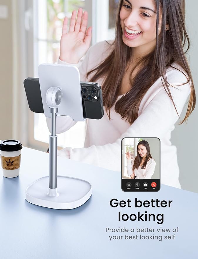 LISEN Cell Phone Stand Adjustable Phone Holer for Desk, Computer Office Desk Accessories for iPhone 16 Holder Women Kitchen Essentials Fits All Mobile Phones Switch Kindle iPads Tablet 4-10in