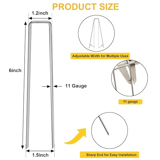 HongWay 28 Pack Landscape Staples 6 Inch, Galvanized Garden Stakes 11 Gauge | Heavy Duty Sod Pins Tent Stakes Garden Staples for Ground Cover, Landscaping Fabric, Yard, Lawn, Turf, Irrigation Hose