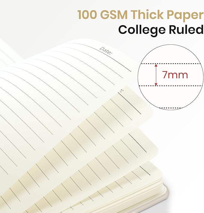 Lined Spiral Journal Notebook for Women, 6 Pack, A5 College Ruled Journals for Writing, Hardcover Notebooks for Work, Note taking and Office School Supplies,140 Pages, 6 Pcs - Grey Beige