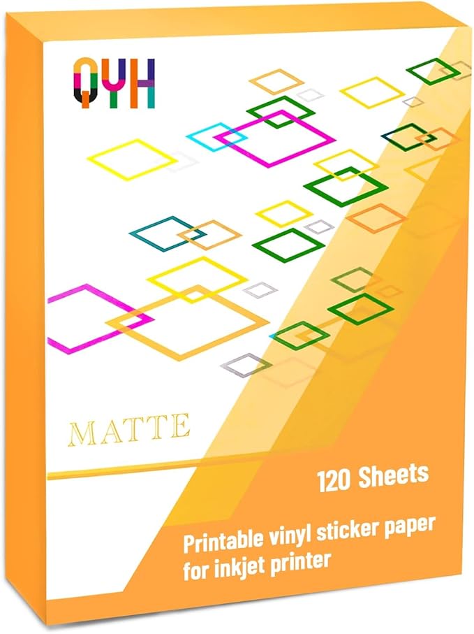 QYH Premium Matte Printable Vinyl Sticker Paper 120 Sheets 8.5"x11" White - Waterproof, Residue-Free, Compatible with Inkjet/Laser & Cricut/Silhouette - Ideal for Small Business, DIY & Classroom Label