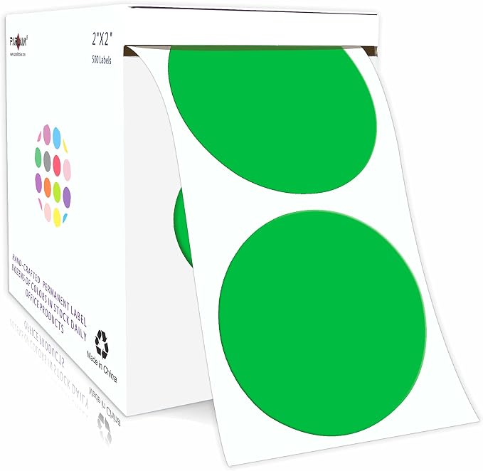 PARLAIM 2” Color Coding Labels Circle Dot Stickers,500 per Roll Round Permanent Adhesive Color Coding Dot Stickers for Inventory Office Home (Green)