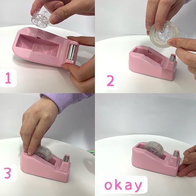 WELSTIK Desktop Office Tape Dispenser Non-Skid Base, for Packaging in Office,Restaurant, Flower Shop,Cake Shop,Pink