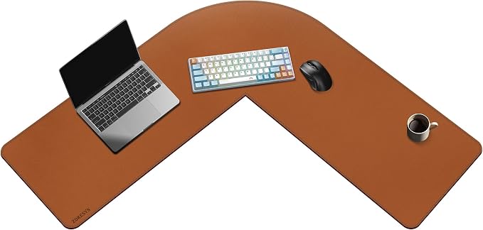 ZORESYN L Shaped Desk Mat 39.4"(L) x 39.4"(S) x 13"(W), Computer Corner Desk Pad, Large Waterproof PU Leather Mouse pad for Corner Desk, Writing Desk Pad Protector - Light Brown