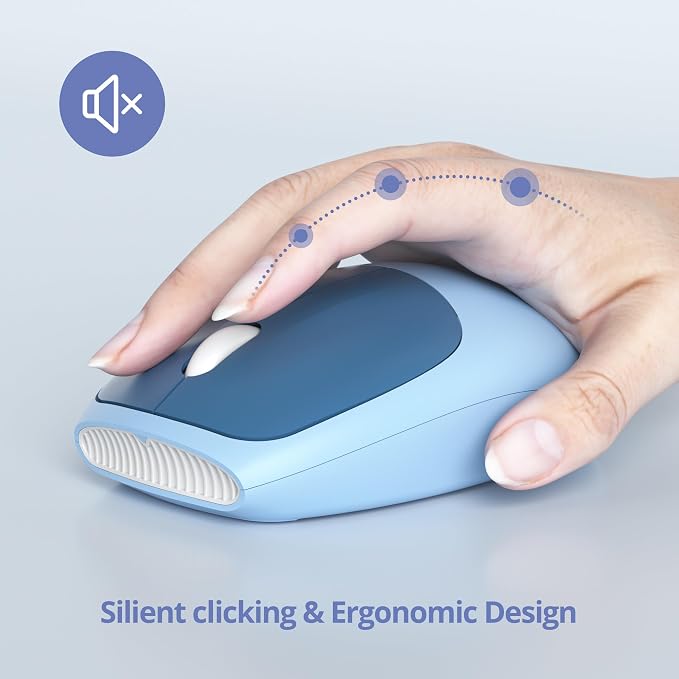 Surmen Cute Colorful Keyboard and Mouse Wireless Silent, Full-Size Retro Typewriter Wireless Quiet Slim Keyboard Low-Noise 2.4GHz for Computer, Desktop, Laptop(6-Ocean Blue)