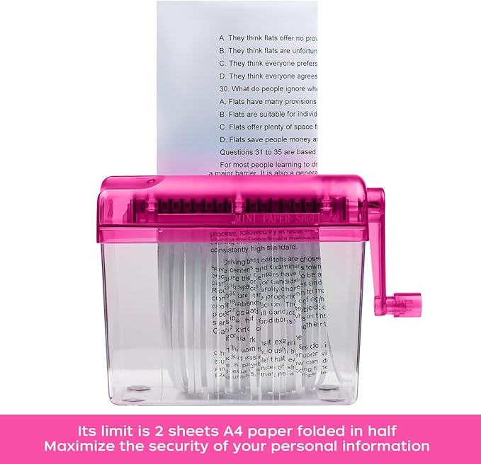 JIKIOU Mini Hand Shredder Portable Paper Shredder Manual Shredder Documents Paper Cutting Tool Home Office Desktop Stationery Red