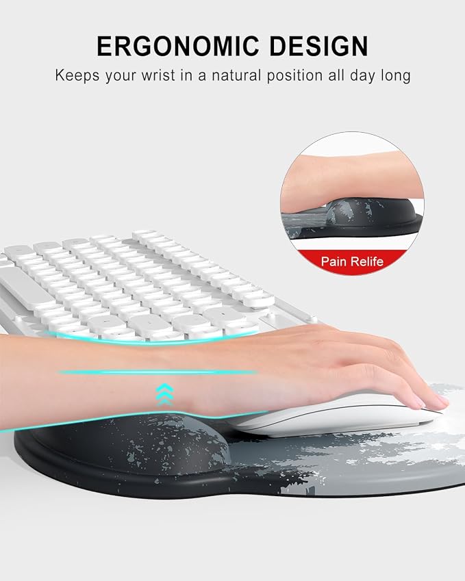 Auhoahsil Ergonomic Mouse Pad with Wrist Rest, Comfortable Silicone Non-Slip Computer Pain Relief Gel Mouse Mat with Wrist Support for Gaming, Work, Office, Women & Men, Cute Pattern, Misty Forest