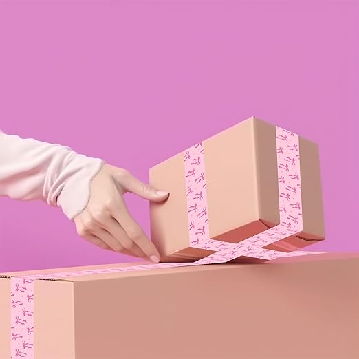 Whaline 109 Yard Pink Bow Packing Tape Pretty Bow Decorative Gift Wrapping Tape Waterproof Shipping Tape for Small Business DIY Crafts Box Carton Decor