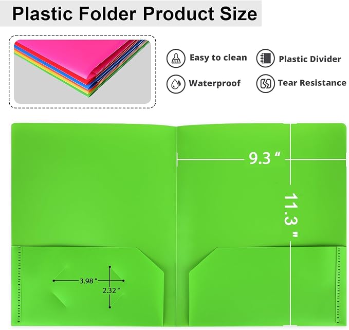 Plastic Folders with Pockets, 2 Pocket Folders Fit Letter Size Paper, Heavy Duty Paper File Folder with Business Card Holder for School Office Home Business (12 Pack, Assorted Colors) | Heavy Duty, Paper, File Folder, Business Card Holder, for School, ...