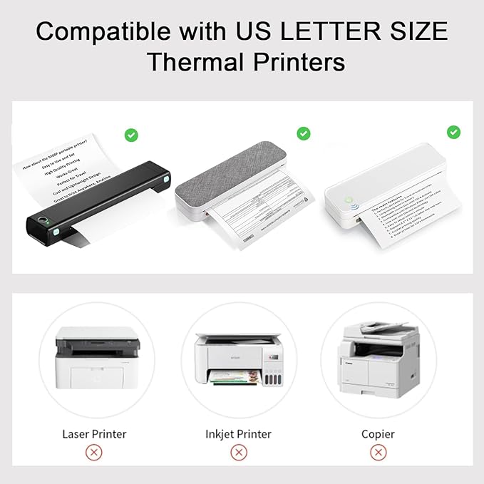 Thermal Printer Paper 8.5 x 11 Inch, 200 Sheets US Letter Size Thermal Paper, Compatible with M08F/A40 Thermal Portable Printer, Continual Feeding Folded Printing Paper (200 Sheets/Continuous Folding)