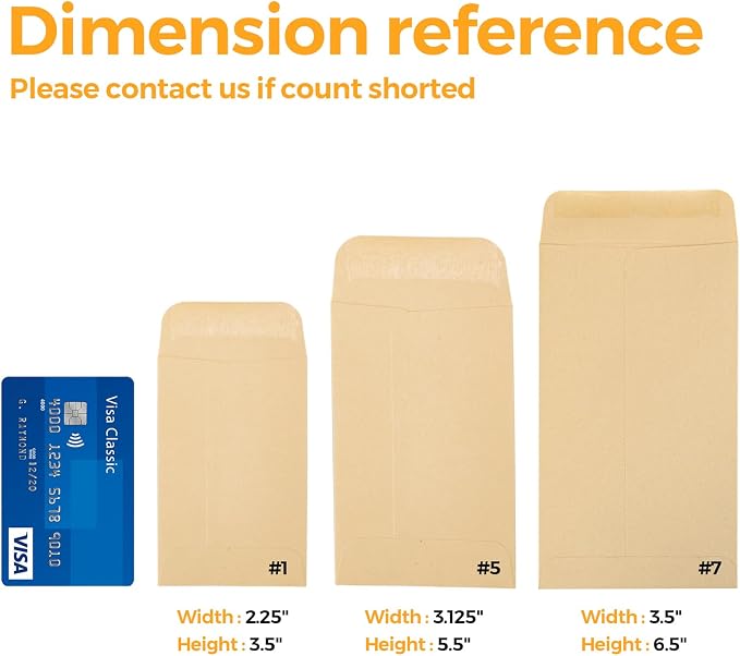 #1 Kraft Seed Envelopes 2-1/4 x 3-1/2 Small Coin Envelopes 100 Pack | 2x3 Mini Envelopes Self Adhesive Water Glummed Tiny Envelopes for Seeds, Keys, Tips and Small Parts, Home and Office