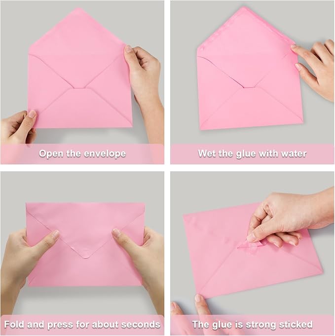 50 Pack A7 Envelopes, Pink Greeting Card Envelopes Self Seal, 5.24 x 7.24 in Envelopes for Birthday Graduation Baby Shower Wedding Invitation Cards