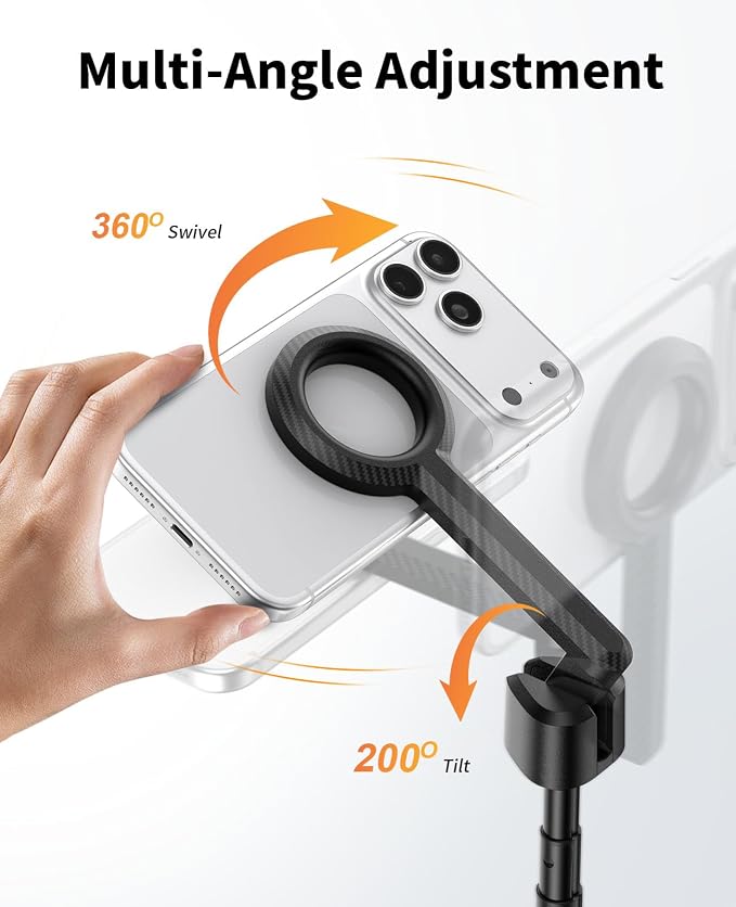 Vimose Magnetic Tripod for iPhone, Selfie Stick Monopod Tripod for Magsafe, 360° Rotatable Travel Tripod Heads Cell Phone Stand with Metal Ring & Remote, Compatible with iPhone Android, 60"