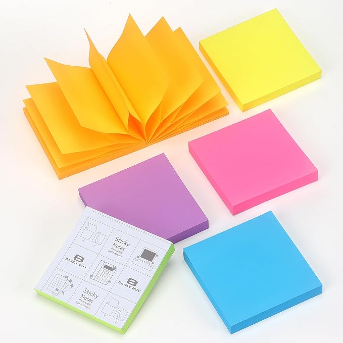 Early Buy Pop Up Sticky Notes, 3x3 in, 6 Pads, 6 Bright Colors, 100 Sheets | refillable design, repositionable adhesive, ideal for office, school, and home use