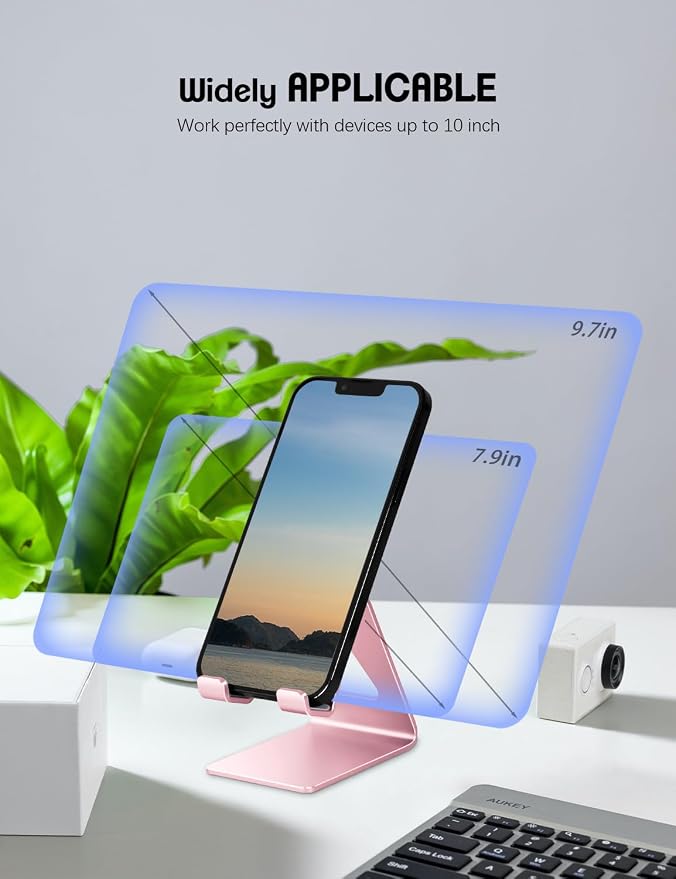 Aoviho Cell Phone Stand for Desk, Aluminum Phone Holder,Pink | Built to Last, Hands-Free Viewing, Fits iPhone 17/16/15 Series & Samsung Galaxy, Ideal for Home & Office