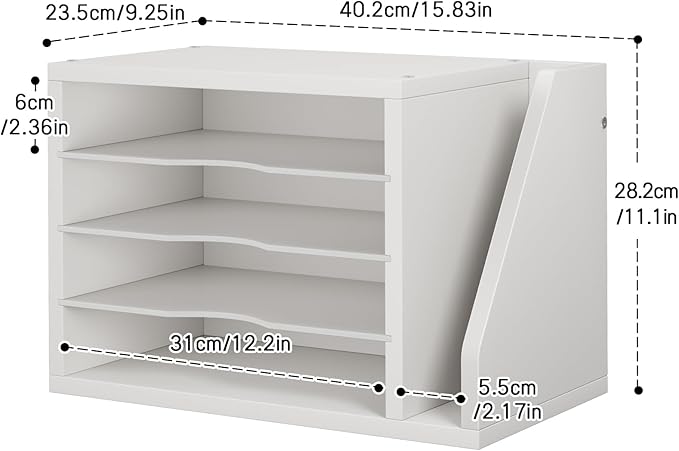 Mail Sorter, File Organizer Desktop, Wood Desk Organizer with 3 Adjustable Shelves, Mail Holder for Office, Home, Letter Sorter File Holders for Envelopes, Mail Supplies Magazines, White