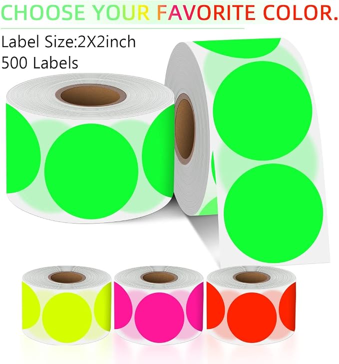 PARLAIM 2”Color Coding Labels Stickers,500PCS Round Circle Dot Stickers for Inventory Office Home Fluorescent Green