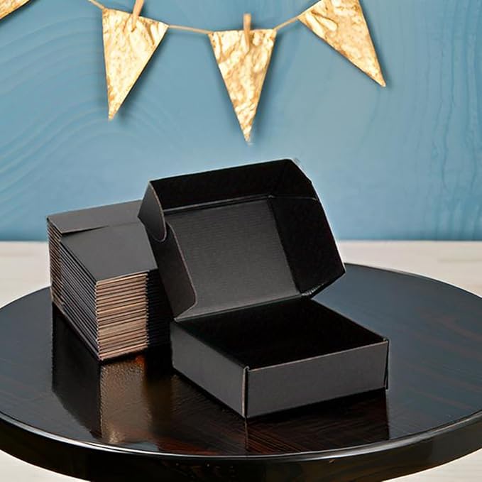 Small Shipping Boxes 10x10x3 Inch (25 Pack) - Sturdy Black Corrugated Cardboard Boxes for Small Business, Ecommerce, Mailing & Packaging | Recyclable Gift & Storage Boxes