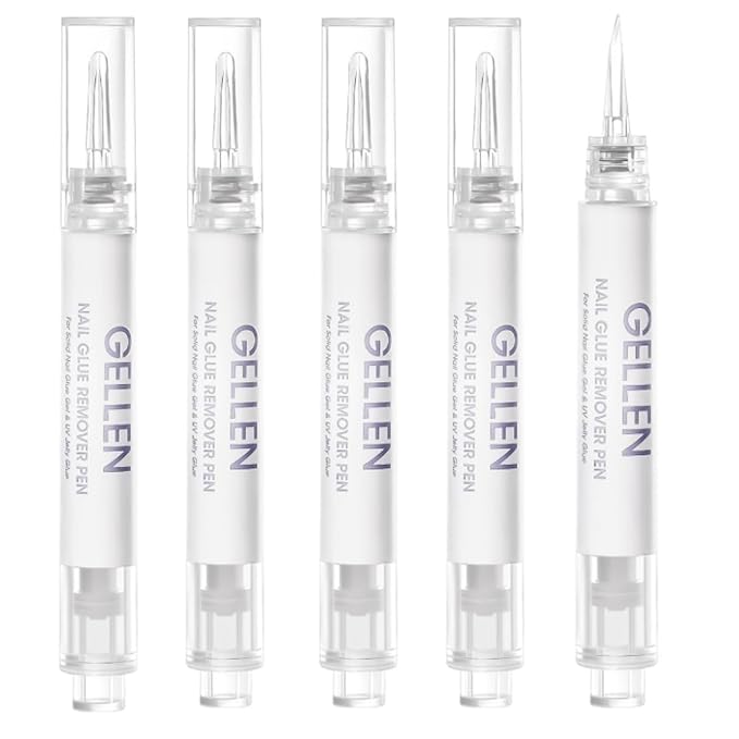 Gellen Nail Glue Remover, Nail Glue Remover for Press on Nails, 5 Pcs Non Acetone Gel Glue Off Remover, 10s Quick Remove for Nail Tips Fake Nails Solid Glue Gel
