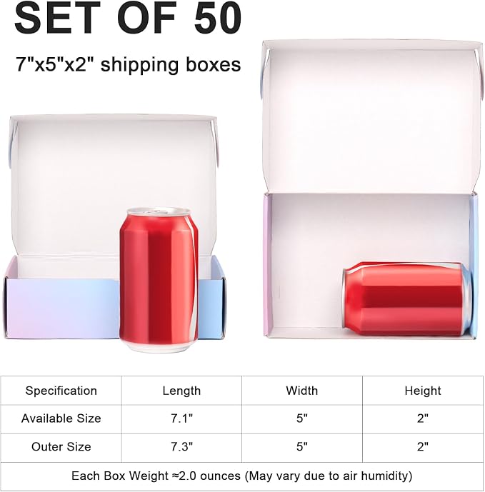 7"x5"x2" Shipping Boxes 50 Pack, Small Corrugated Packaging Mailer Boxes, Gradients Shipping Packaging Boxes for Small Business